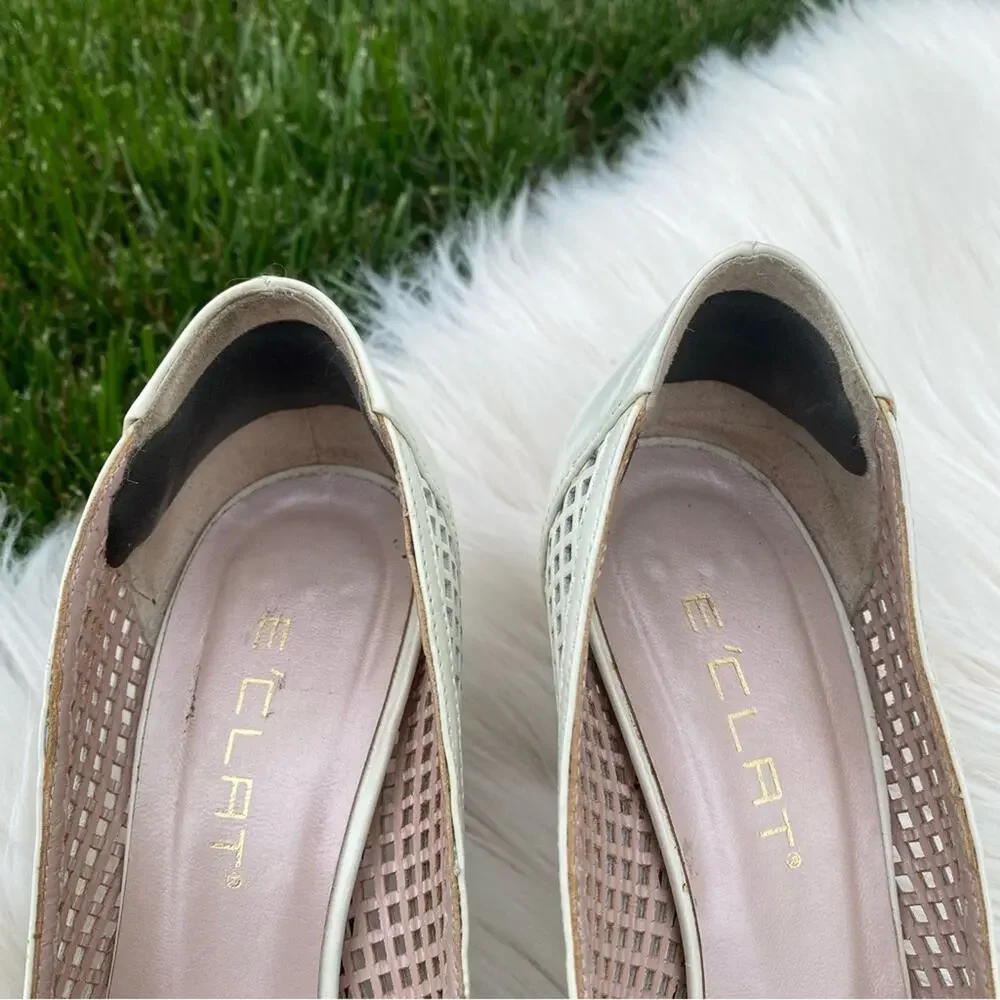 E’Clat Italian Leather Peep toe bow Heels 36.5